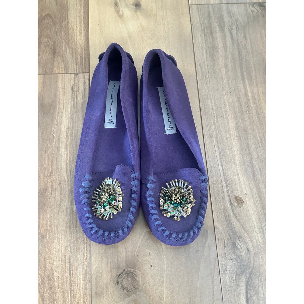 Steven by Steve Madden purple suede flat loafer shoes
